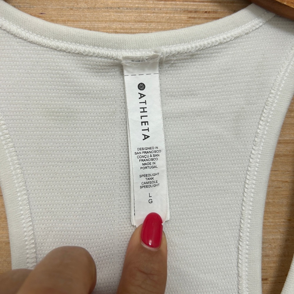Athleta Speedlight Tank White Ruched Seamless Racerback Running Top Large - Picture 2 of 7